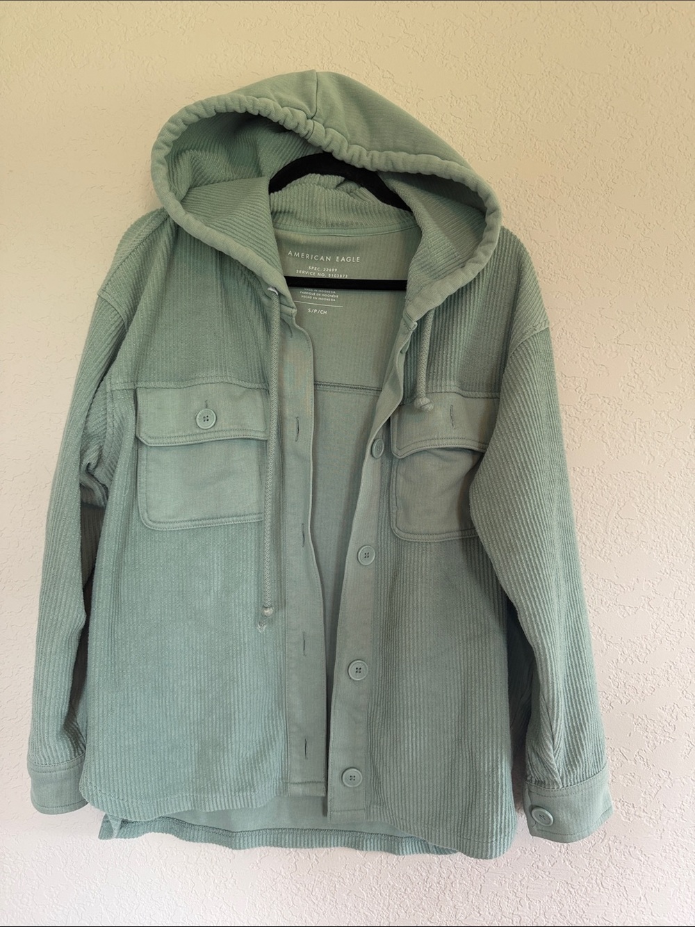 American Eagle Outfitters Sage Green Button-Down Hooded Shirt Jacket